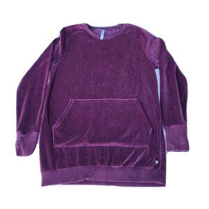 Fabletics Eggplant Purple Sweatshirt Velvet Velour Kangaroo Pocket Athletic Sz M